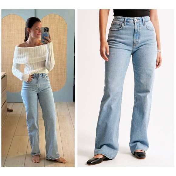 Abercrombie & Fitch Curve Love High Rise 90s Relaxed Jean in Light Wash - Picture 1 of 7